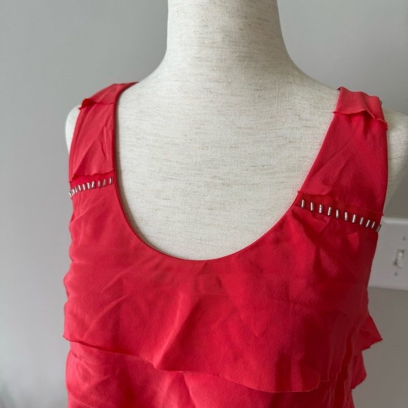 BCBGMAXAZRIA Silk Racerback CORAL PASSION BEADED TIERED DRESS BID6K238 - Picture 9 of 11